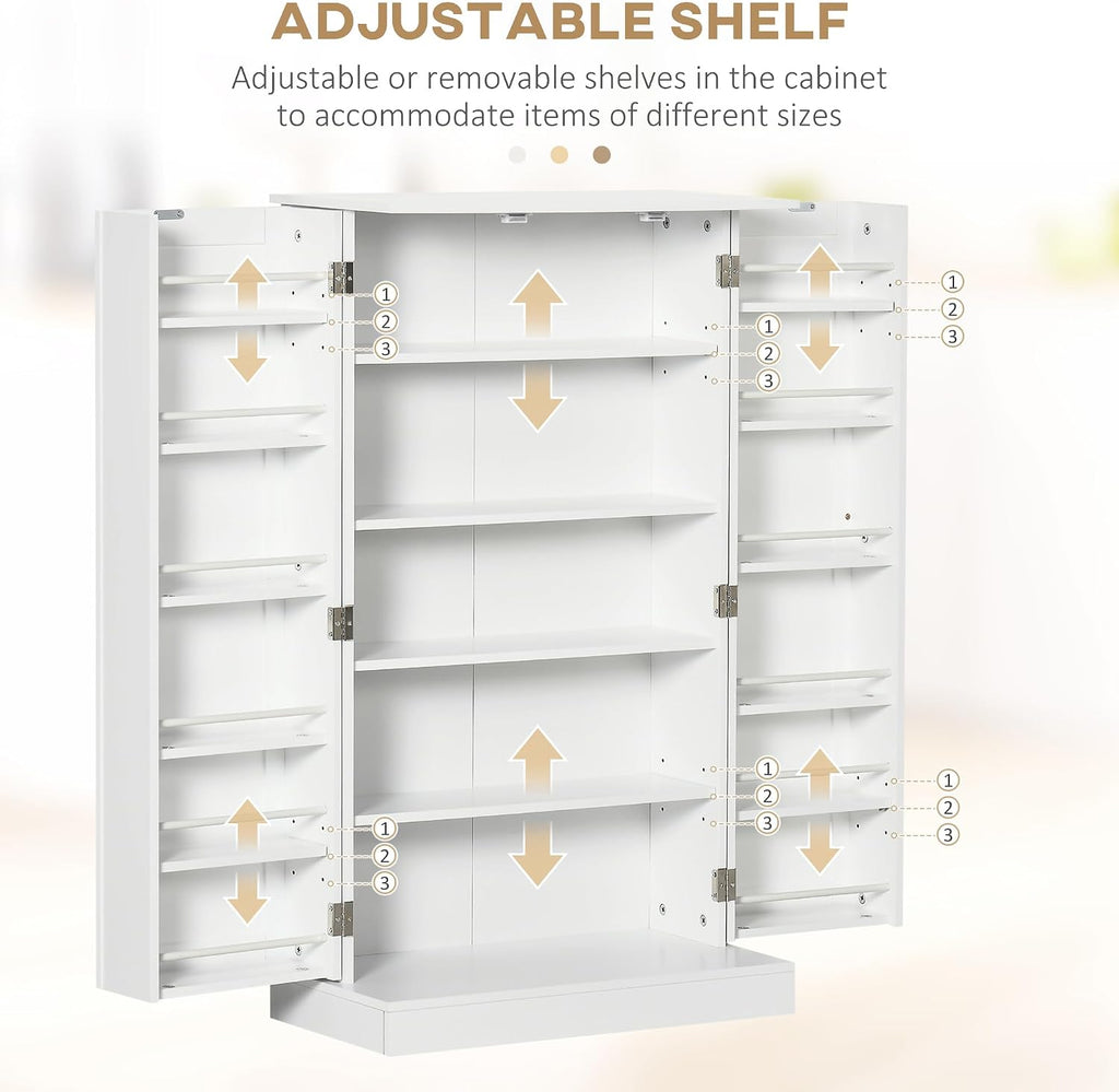 41" Modern Kitchen Pantry Freestanding Storage Cabinet with Double Doors Adjustable Shelves for Living Room - White,11.8 * 23.5 * 40.8