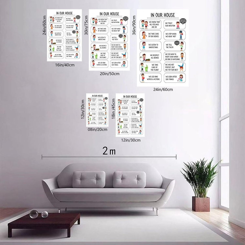 YFET Positive House Rules For Kids Family Art Wall Decor Posters Classroom Therapy Room Gifts Frame 12x18inch