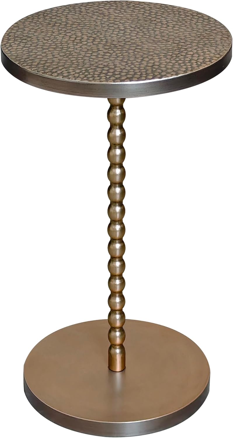 COVLON Drink Table, Small Round Pedestal Side Table, Martini Table for Small Spaces, Gold Accent End Table with Hammered Top, Plant Stand for Living Room, Bedroom, Bathroom, Easy Assembly