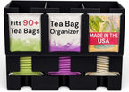 Tea Bag Organizer – 3 Compartment Tea Bag Holder & Dispenser, Holds 90+ Tea Bags, Tea Storage Organizer for Countertop, Cabinet, Coffee Bar or Kitchen - Made In The USA