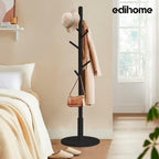 Coat Stand with Round Base, Freestanding Coat Rack with 8 Hooks, 172 x 38 x 38 cm, Wooden Hall Tree for Coats, Hats, Jackets, Bags & Umbrellas, Entryway, Hallway, Bedroom, Office (Black)