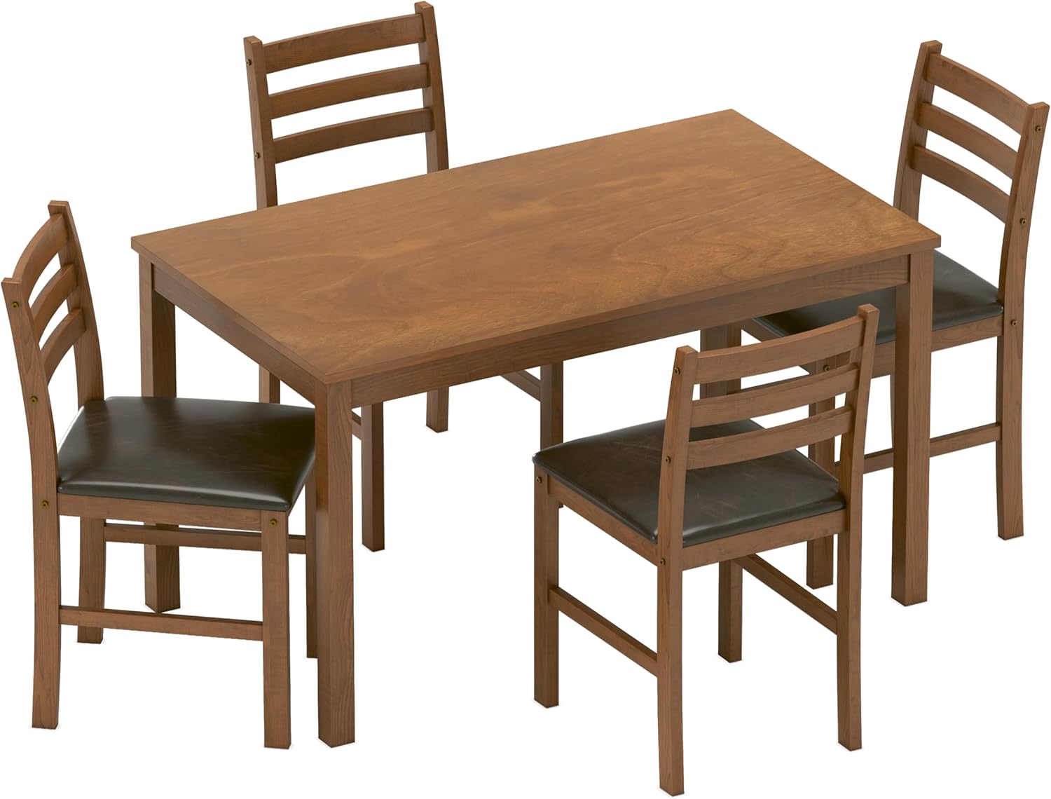 WiberWi Dining Table Set for 4, Solid Wood Kitchen Table and Chairs Set of 4, 43.3” Space-Saving Mid Century Modern Dining Room Table with Upholstered Chairs, Walnut
