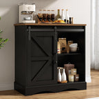 HOMFAMILIA 31.5" H Farmhouse Coffee Bar Cabinet w/Storage, White Kitchen Coffee Station with Sliding Barn Door, Rustic Buffet Cabinet with Adjustable Shelves, for Kitchen, Living Room, Black
