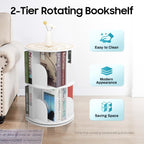 2 Tier Rotating Bookshelf for Living Room, Bedroom, Office & Study | 360° Revolving Bookcase, Dividers, Anti-Falling Design, Space Saving, Floor Standing, Book Organizer