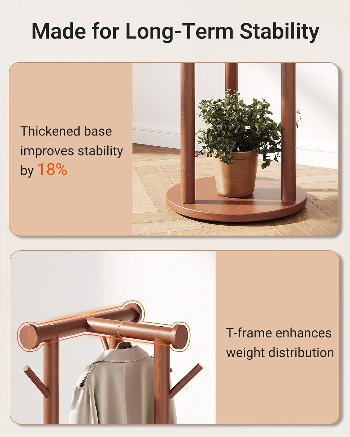 Pipishell Rolling Pine Wood Coat Rack, Freestanding Coat Tree with Wheels, 9 Hooks, T-Shaped Top & 3-Tier Shelves for Entryway, Hallway, Bedroom, Hall Tree for Coats, Bags, Hats & Scarves
