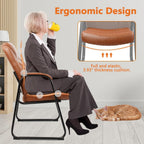 CLATINA Big Tall 500 LB Wide Guest Chairs Heavy Duty, Leather Side Reception Chairs with Sled Base and Arms, Executive Office Desk Chair No Wheels for Meeting Conference Waiting Room Home, Brown 8 PK
