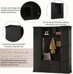 JIVOIT Farmhouse Hall Tree with 4 Side Cabinets, Adjustable Shelves & Open Cubbies, All-in-One Mudroom Furniture, Beadboard Entryway Bench with Coat Rack & 5 Hooks for Hallway (Black,152)