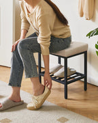 IBUYKE Rectangular Makeup Stool with Adjustable Feet and Storage Space, Footrest Chair, Linen Seat Vanity Stool, Multi-Use as Small Side Table or Ottoman, for Bedroom, Linen WBD017Y