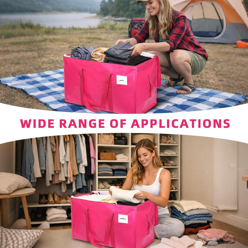 6 Pack Extra Large Moving Bags, 93L Heavy Duty Storage Totes with Reinforced Handles, Strong Zippers, Water-Resistant Foldable Packing Bags for Clothes and Bedding, Rose Pink