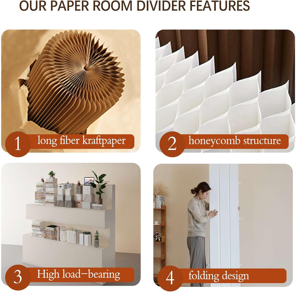 Paper Room Divider Folding Privacy Office Partition for Home & Portable Decorative Wall Divider for Dorm, Studio, Exhibition, Store or Room