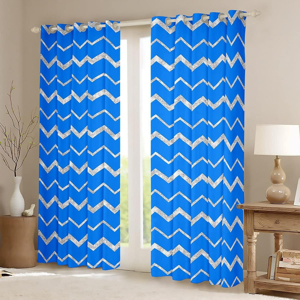 Feelyou Blue Window Curtains for Bedroom Living Room for Teen Girls Boys Women, Navy Blue and Silver Window Drapes Treatments, 30-50% Blackout Curtains 38W X 45L,2 Panels