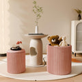 Ottoman with Storage Set of 2, Velvet Round Storage Ottoman, Upholstered Sponge Vanity Stool Support 300lbs, Multifunctional Coffee Table Foot Rest Ottoman for Living Room Bedroom, Pink