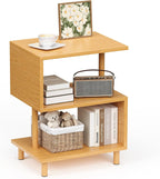 Apicizon S-Shaped Side Table, 3-Tier Nightstand with Solid Wood Legs, Slim Bedside Table with Storage Shelf, Modern End Table for Small Spaces, Bedroom, Living Room, Entryway, Natural