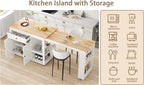 78"-49" Extendable Rolling Kitchen Island with Extended Dining Table, Mobile Kitchen Storage Islands with Storage Drawers, 2-Tier Storage Shelf, White