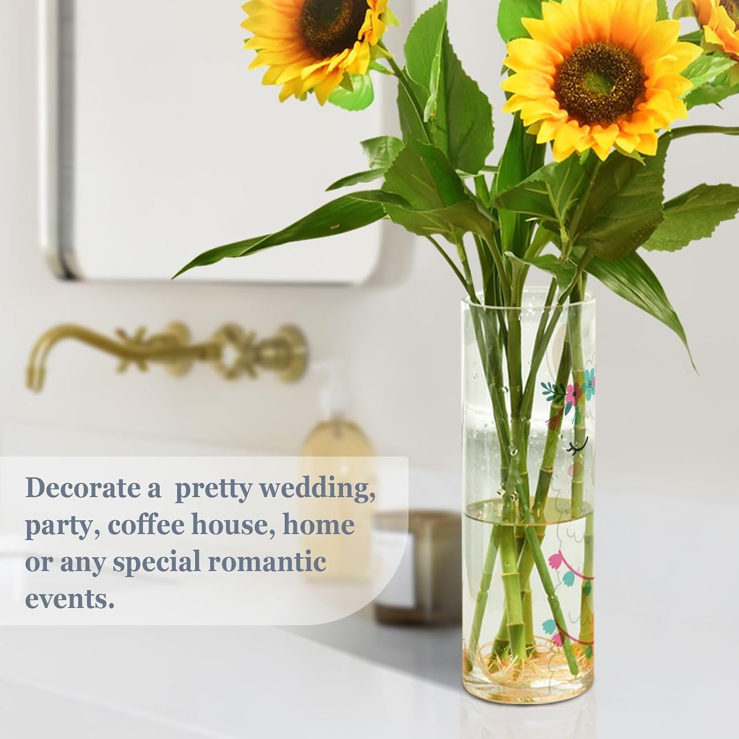 ALAZA Floral Llama Flower Vase for Wedding Dinner Table Party Living Room Office Bedroom Decor,Unbreakable Vase, 3.9 x 12 inch Cylinder Decor