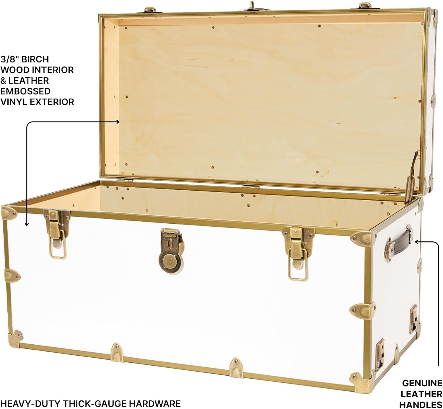 Rhino Trunk & Case Classic XXL College Trunk with Antique Brass Hardware, Soft Close - 36”x18”x18”, Seats 1500+ lbs, USA Made Secure Dorm Footlocker, Home Storage, Steamer Style Blanket Chest