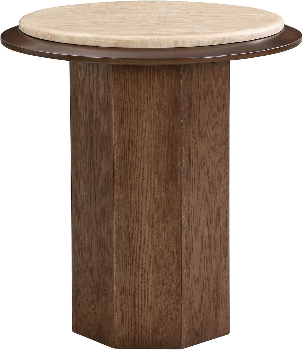 Travertine Top Walnut End Table