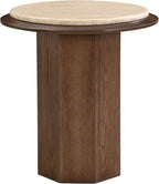 Travertine Top Walnut End Table