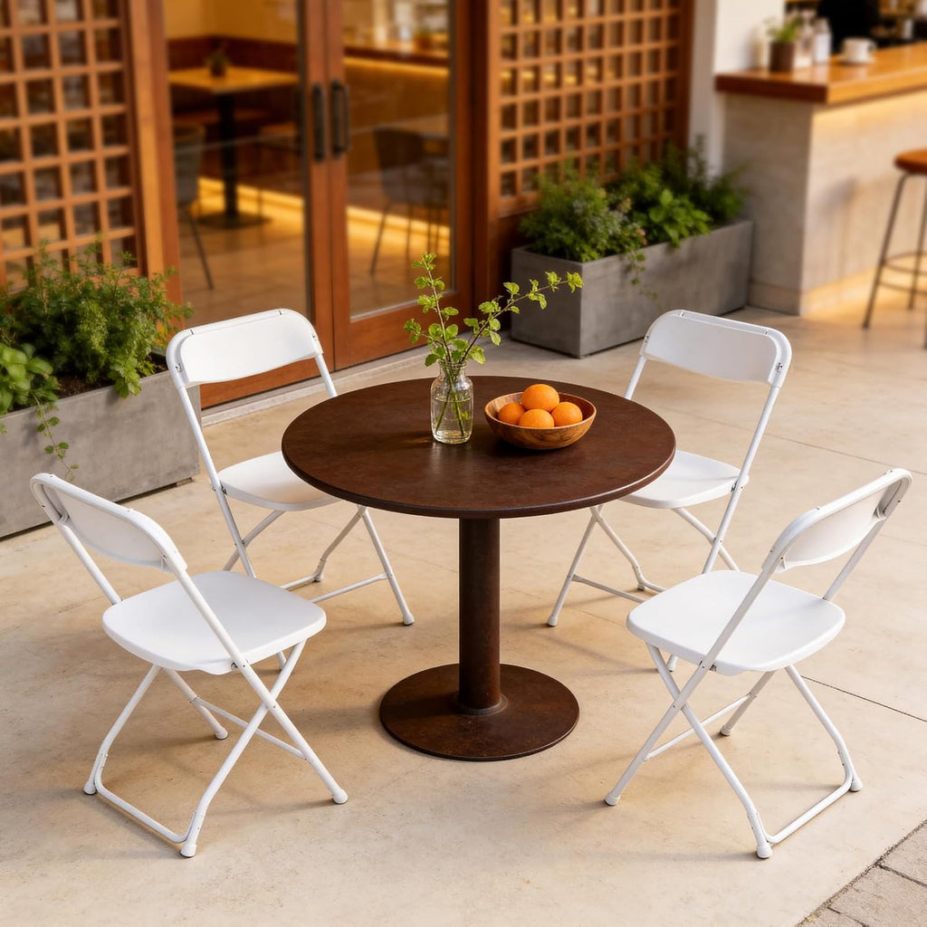 White Folding Chairs 4 Pack, Plastic Folding Chairs for Outside, Heavy Duty Foldable Chairs, Sturdy Metal Folding Chairs, 350 lbs Capacity, for Patio, Garden, Party