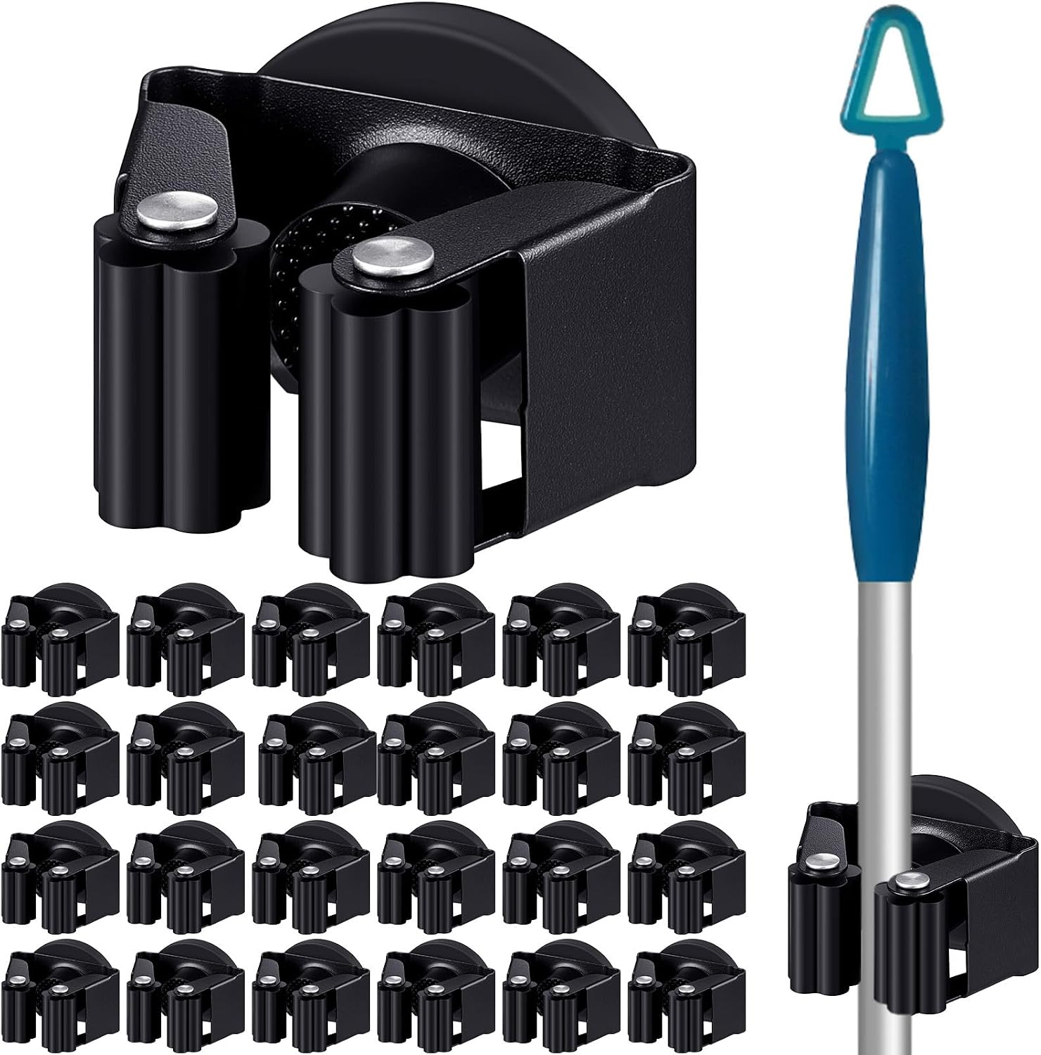 Vercraft 24 Pcs Magnetic Mop Broom Holder Movable Magnetic Broom Holder Rack, Anti Slip Wall Mounted Utility for Cleaning Tools, Garage, Kitchen, Laundry, Garden (Black)