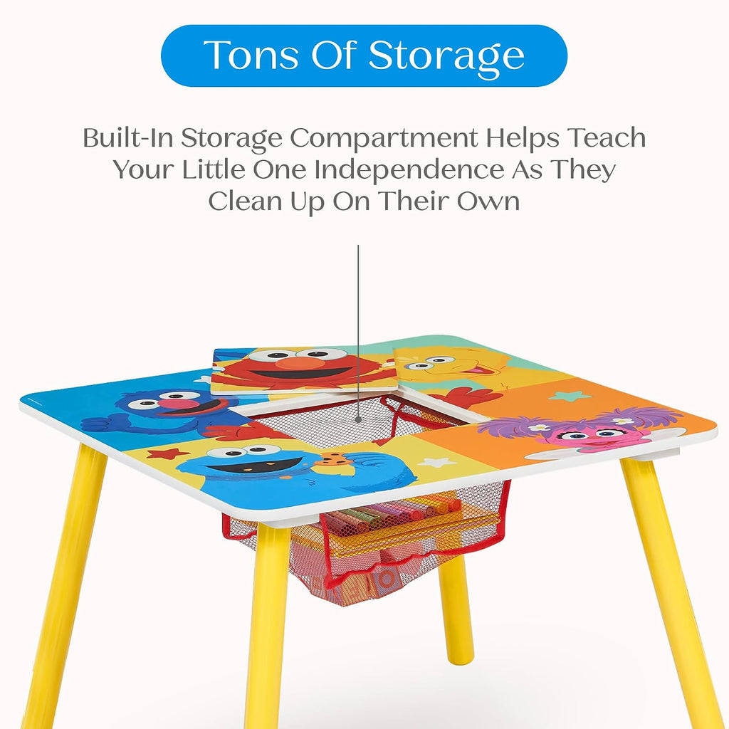 Delta Children Sesame Street Kids Table and 2 Chair Set with Storage, Blue | Greenguard Gold Certified, Kids Table & Chair Set for Toddlers & Children for Arts/Crafts, Snack Time, Durable Activity Table