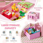 LDAILY Kids Table and Chairs, 3 in 1 Wooden Kids Table with Storage Drawer, Removable Blackboard, Reversible Tabletop, Toddler Table and Chair Set for Drawing, Reading (Pink)