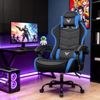 EXRACING Gaming Chair, Ergonomic Computer Chair 350lbs High Back for Adults, Height Adjustable Video Game Chair with Headrest and Lumbar Support, 360° Swivel, PU Leather, Linkage Armrest, Blue