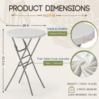 HLPB 28" Round Folding Table with Cover, Foldable Bar Height Table with Removable Legs, Cocktail Table with Handle and Locking Legs for Parties, Patio, Backyard, Wedding, Dining, White