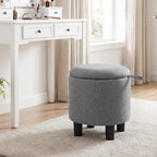 Giantex Round Storage Ottoman, Linen Fabric Upholstered Ottoman Foot Rest with Removable Lid, Small Ottoman Foot Stool for Bedroom Living Room (Gray)