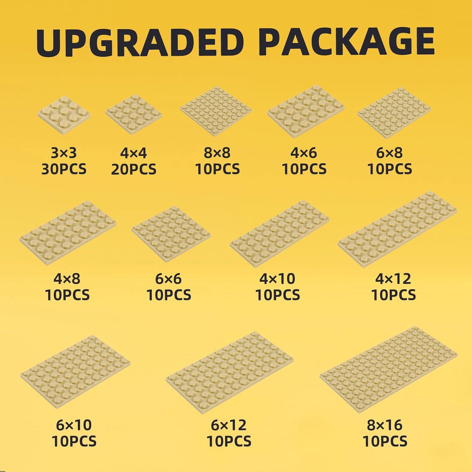 150 Pieces Small Base Plate Sets, Classic Flat Pieces for Moc Building, 12 Size DIY Building Boards - Compatible with Lego and All Major Brands, Tan