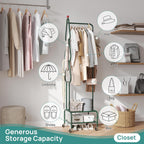 viewcare Coat Rack with Wheels, 4 Hooks Rolling Garment Rack, 360° Swivel Wheels with Brake, Heavy Duty Metal Rustproof for Entryway Bedroom
