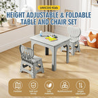UNICOO Foldable Table and Chair Set, Height Adjustable Portable Activity Table with 2 Folding Chairs, Indoor Outdoor Kids Adults Table Set for Study, Crafts, Camping, Picnic, Snacks, Small Spaces