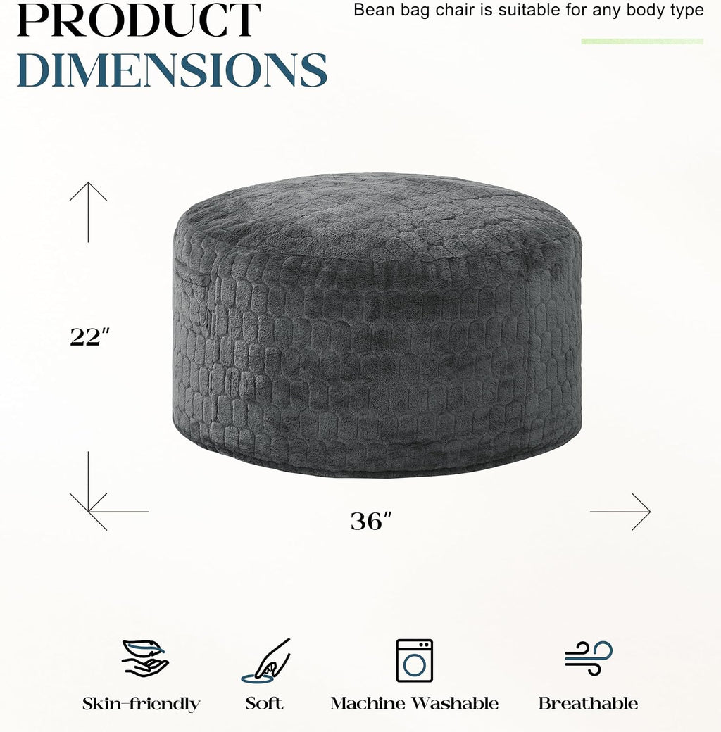 Hobestluk Bean Bag Chairs Adult Bean Bags with Fluffy Cover, Large Beanbag Chair with Filler Giant Bean Bag Chairs for Adults for Living Room, Bedroom (Dark Grey, 3FT - 36” x 36” x 22”)