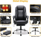 HOMREST 6-Point Massage Reclining Office Chair, Leather Heating Executive Chair, Ergonomic Home Office Desk Chair with Retractable Footrest,Computer Chair for Home Office, Study, Gaming
