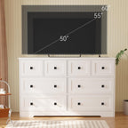 White 8 Drawer Dresser for Bedroom with Power Outlets Wide Chest of Drawers with Smooth Guide Rail Modern Wooden Dressers with Metal Handle Large for Bedroom Living Room Hallway Closet