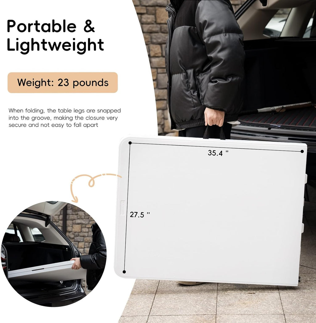 pollilar 6FT Folding Table Plastic 6 Foot Foldable Table HDPE Portable Banquet Surface Fold-in-Half Desk Utility for Working Meeting,Parties, Picnic, Camping, Weddings, Catering, Garden Dining-White