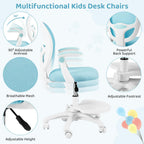 Kids Desk Chair,Ergonomic Study Chairs with Adjustable Height,Breathable Mesh Removable,Non-Slip Footrests,Suitable for Children Aged 5-12 Years Old,Blue