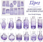 Glass Bud Vases Set of 12, Small Purple Vase Glass Vases for Flowers Modern Ribbed Colored Bud Vase for Decor Wedding Flower Vase in Bulk Vintage Decor Bridal Shower Centerpieces Home Table Decoration
