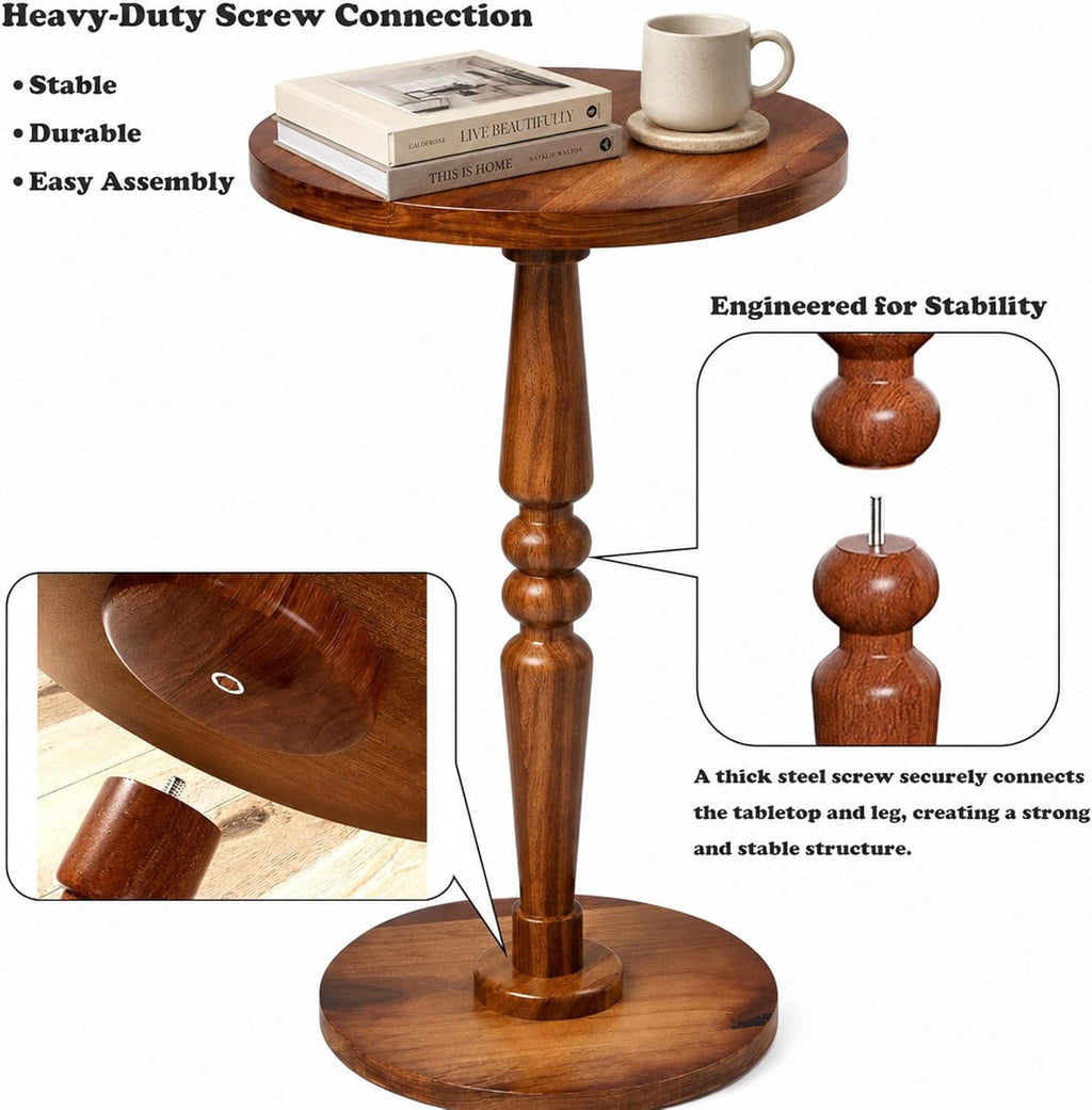Small Wooden Round Side Table - Accent Nightstand Pedestal Table for Living Room, Bedroom - Compact Coffee Table, Tea Table, Drink Table, End Table for Small Spaces, Corners, Office