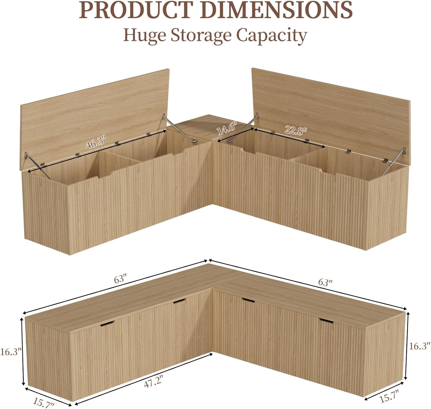 L-Shaped Corner Bench with Hidden Storage – Backless Breakfast Nook Seating, Modular Corner Nook Bench for Kitchen or Dining Room, Space-Saving Dining Bench with Storage