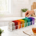 Tea Bag Organizer, Clear Pantry Storage Box with 8 Compartments, Matcha Station, Storage Bins for Drawers, Countertops, Fridge, Kitchen, Snack & Spice Organization