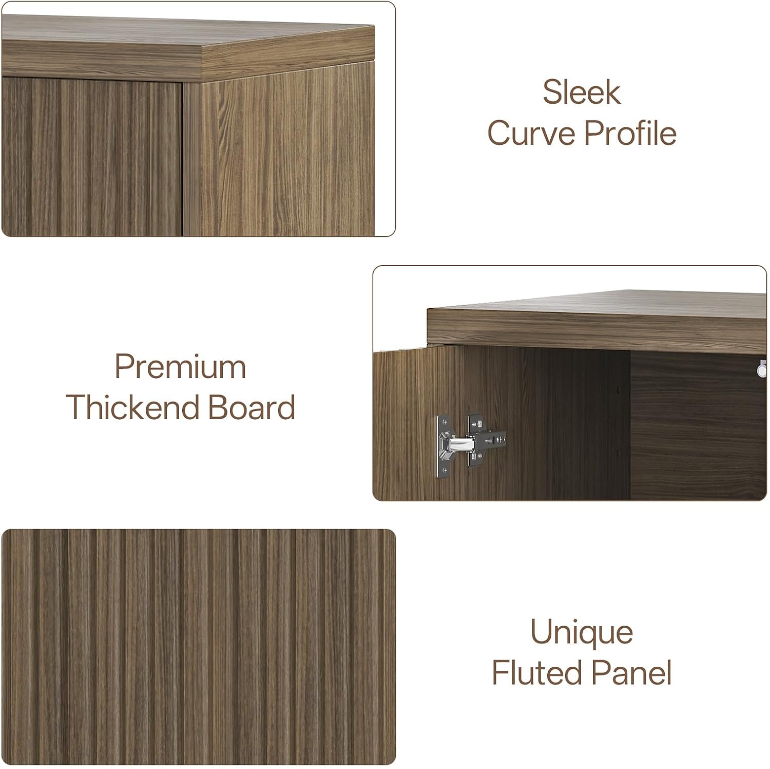 Airynee 31” Sideboard Cabinet with Storage, Fluted Accent Cabinet with Adjustable Shelves, Modern Wood Credenza Cabinets with Pop-up Doors for Entryway Kitchen Living Room Hallway, Brown 3 Pcs