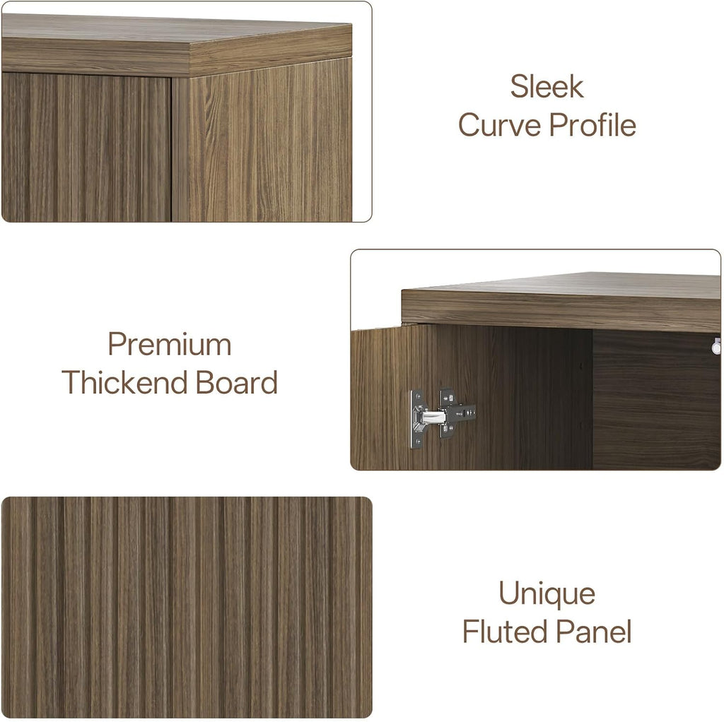Airynee 31” Sideboard Cabinet with Storage, Fluted Accent Cabinet with Adjustable Shelves, Modern Wood Credenza Cabinets with Pop-up Doors for Entryway Kitchen Living Room Hallway, Brown 2 Pcs