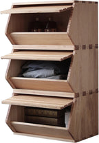 Stackable Solid Wood Storage Chests,Hall Entryway Cabinet,Modular Wooden Multi-use Box,Bins with Lids,Closet Storage Organizers,Drawers,Potato,Onion,Bread,Classify by Items,19.5”W(3 Pack)