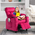 Kids Recliner, Toddlers Kids Recliner Chair with Cup Holder, Ergonomic Adjustable Velvet Lounge Chair with Footrest & Side Pockets, Toddlers Baby Sofa for Boys Girls Bedroom (Rose Pink)