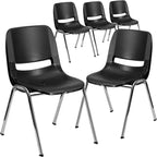 Flash Furniture 5 Pack HERCULES Series 880 lb. Capacity Black Ergonomic Shell Stack Chair with Chrome Frame and 18'' Seat Height