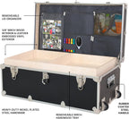 Large Essential Trunk With Wheels, Tray, & Lid Organizer - 32"x18"x14", 1000+ lbs Capacity. Strong, USA Made Summer Camp Footlocker, and Secure College Dorm Storage Chest