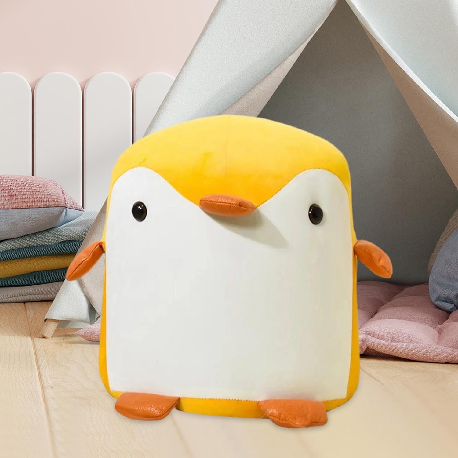 Animal Footstool Bench Upholstered Ottoman Footrest Shoe Changing Cushioned Padding Sponge Suitable for Resting Kids Room Home, Yellow