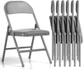 SKONYON Padded Folding Chairs Set of 6, 450LBS, PU Cushion, Gray | 6 pack gray folding chairs with cushioned seat & back, heavy duty steel frame, for party, dining & bulk event seating