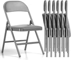 SKONYON Padded Folding Chairs Set of 6, 450LBS, PU Cushion, Gray | 6 pack gray folding chairs with cushioned seat & back, heavy duty steel frame, for party, dining & bulk event seating
